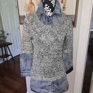 Avalin Layerd Denim Sparkle Sweater Acid Wash Long Sleeve Small